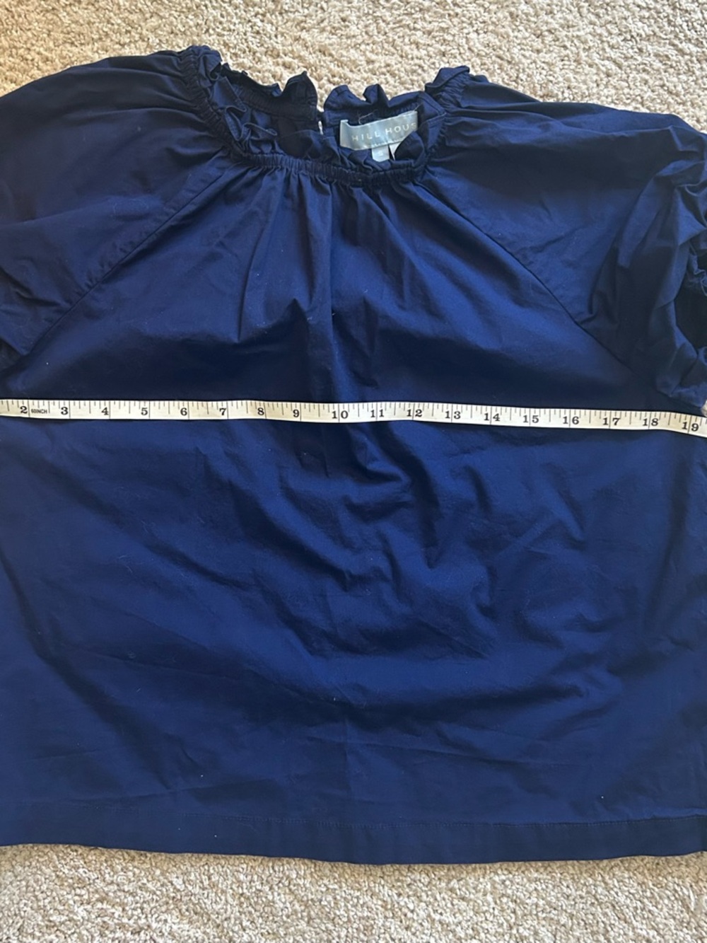 Hill House Navy Short-Sleeve Round Collar Ruffled Top Size Small - Picture 7 of 13